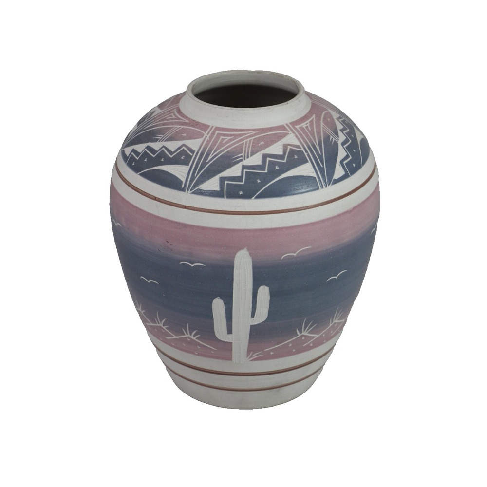 R Gonza Mexican Pottery Cactus Desert Southwestern Lavender Blue 8.5"